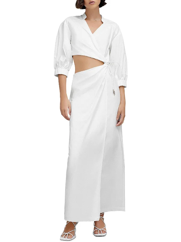Incredible Savings Inside!Womens Open Midriff Puff Sleeves Midi Dress