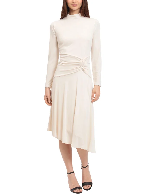 Mega Sale Happening Now!Womens Ruched Mock Neck Midi Dress