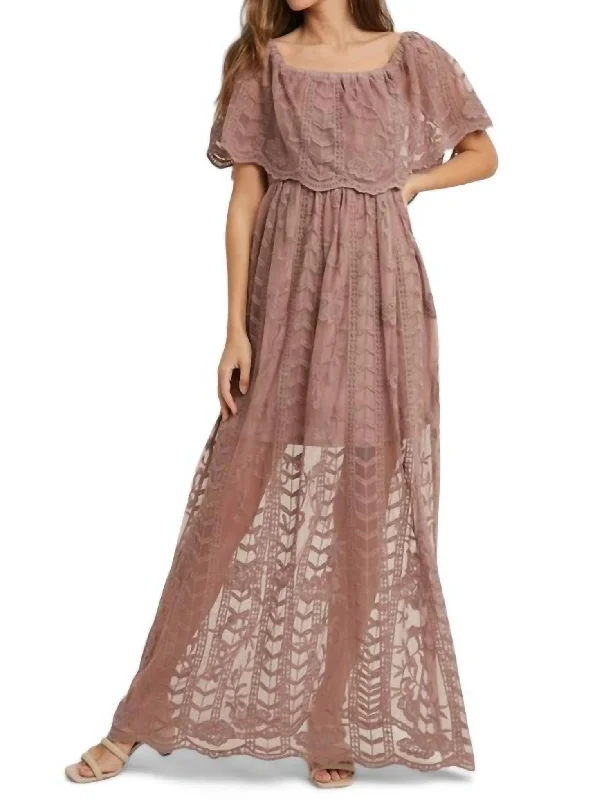 Huge Price Cuts Await!Anne Lace Overlay Maxi Dress In Mauve