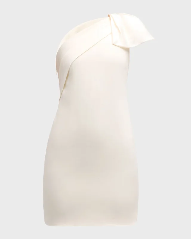Must-Have Deals Inside!Asymmetric Bow One-Shoulder Satin Crepe Mini Dress