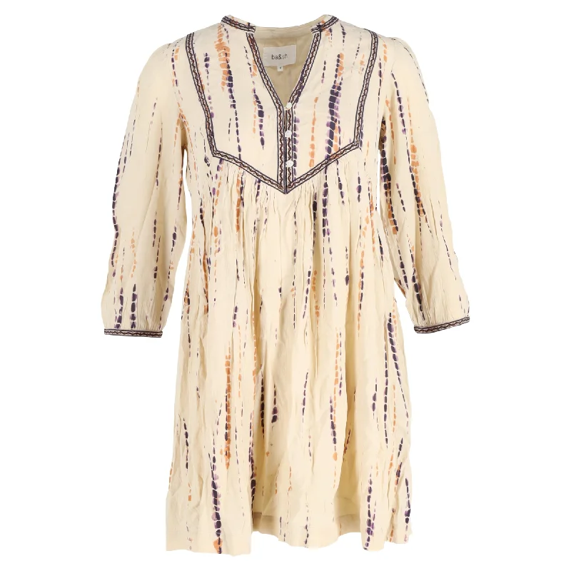 Snag the Best Prices Now!Ba&Sh Printed Quarter-Sleeve Mini Dress in Cream Viscose