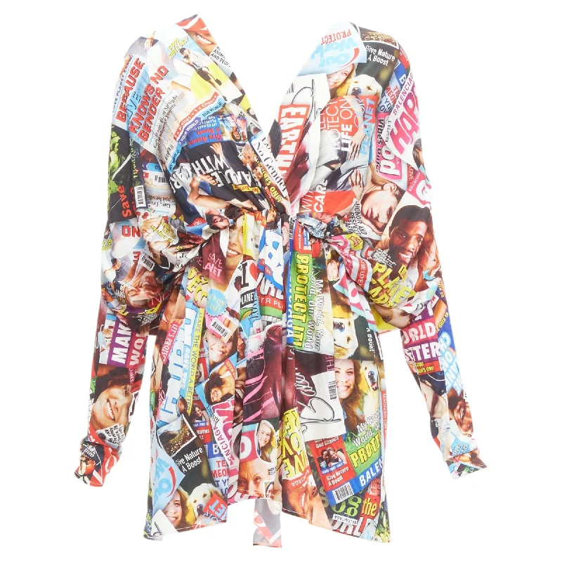 Exclusive Deals Just for You!Balenciaga Cover Girl Magazine Tabloid V neck gathe mini dress