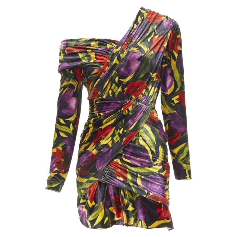 Snag the Best Prices Now!Balenciaga Runway Demna floral velvet wrap draped mini dress