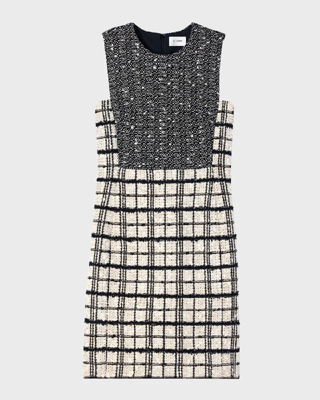 Best Price of the Season!Bonded Multi Slub Plaid Tweed Knit Mini Dress