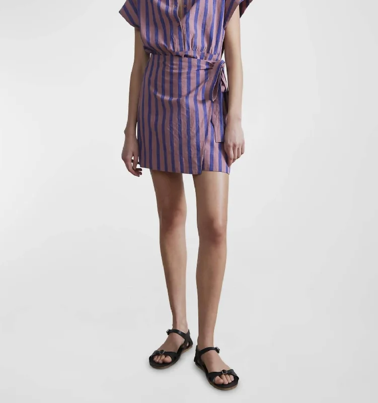 Score Huge Discounts Today!Catania Wrap Mini Dress In Dusty Pink And Blue Stripe