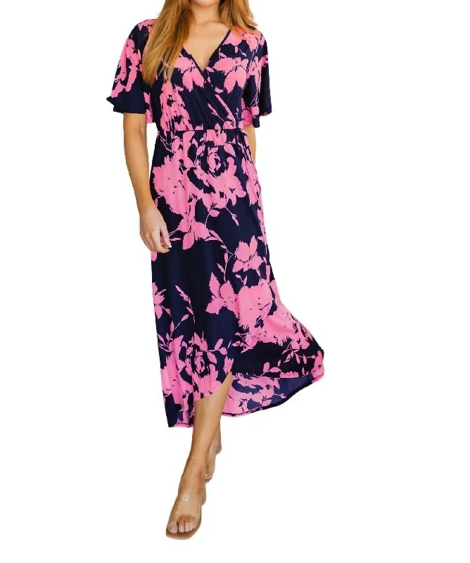 Instant Savings Await!Cheer Me Up Floral Maxi Dress In Navy/pink