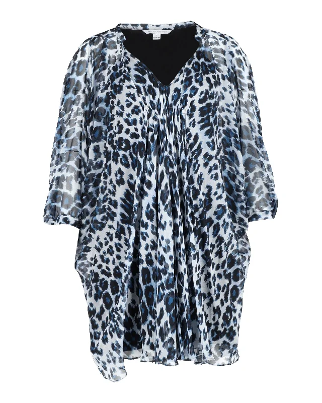 Score Big Savings Today!Diane Von Furstenberg Leopard-Print Mini Dress in Blue Silk