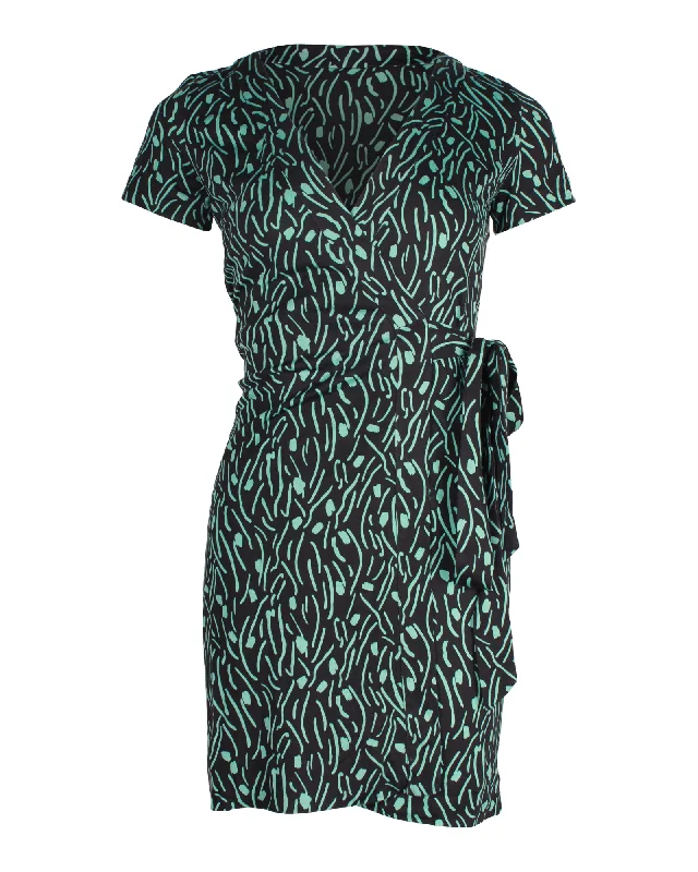 Shop Now and Save!Diane Von Furstenberg Printed Wrap Mini Dress in Teal Silk