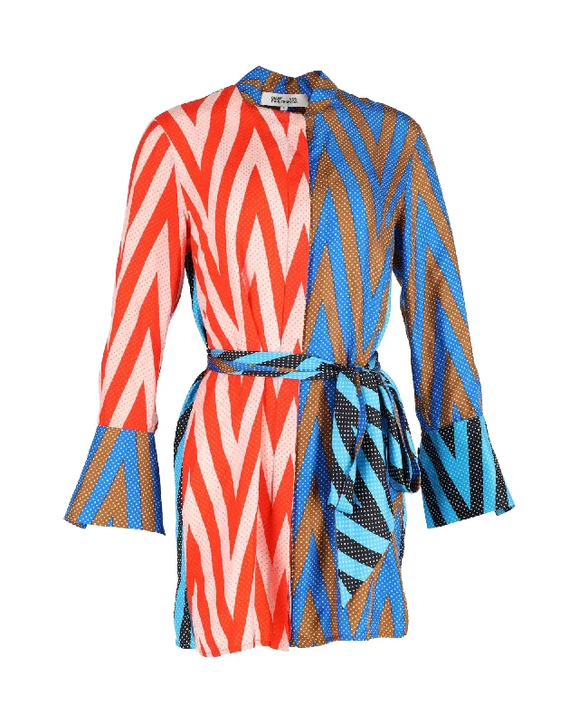 Limited Edition, Limited Price!Diane Von Furstenberg Zig-Zag Print Belted Mini Dress in Multicolor Silk