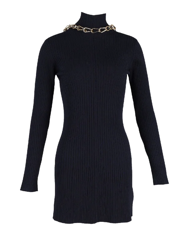 The Best Deals Won’t Wait!Dion Lee Chain-Embellished Open-Back Ribbed-Knit Mini Dress in Navy Blue Viscose