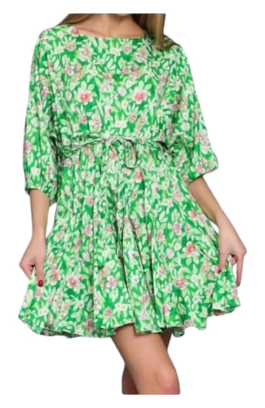 Massive Price Cuts!Dolman Sleeve Print Mini Dress In Pale Green Multi