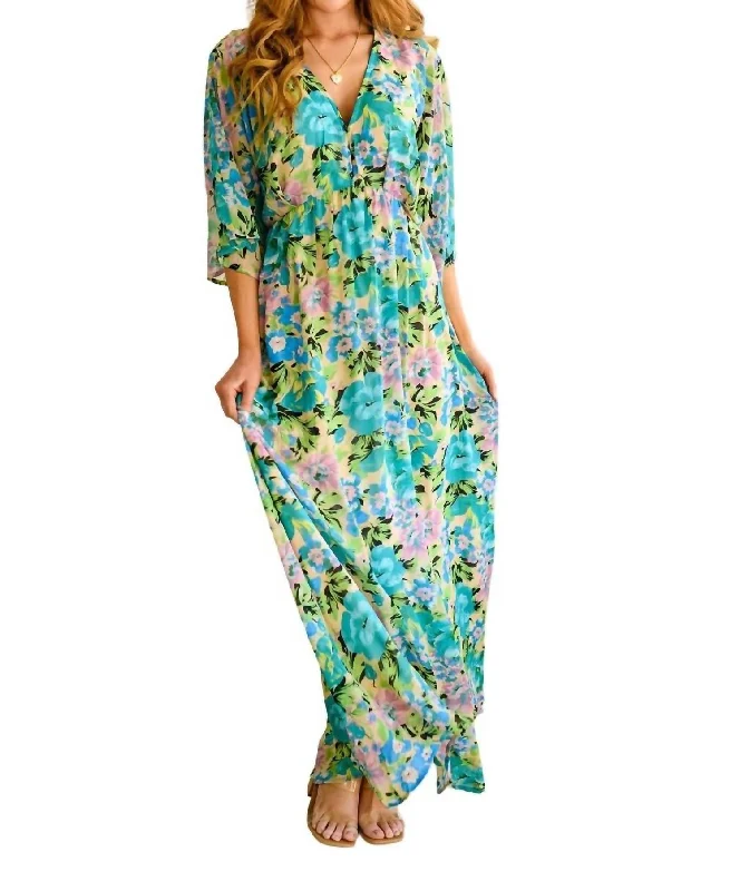 Your Favorite Sale is Back!Donna Floral Maxi Dress In Teal