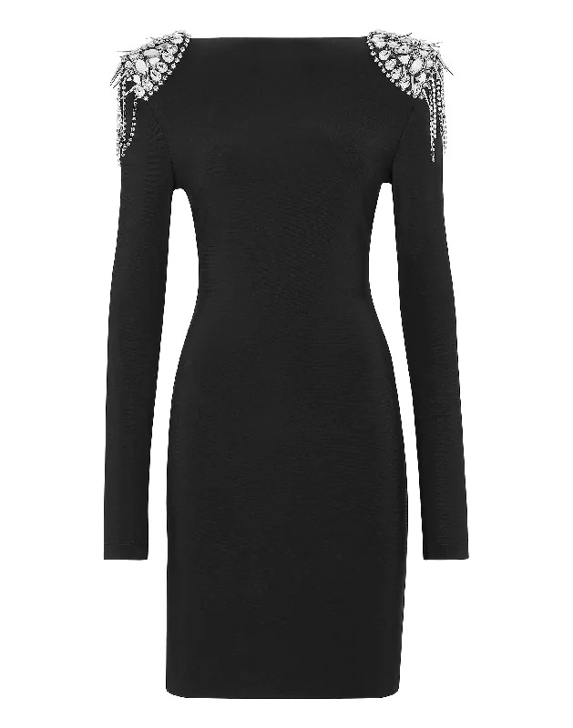 Huge Price Cuts Await!Draped Mini Dress with Crystals