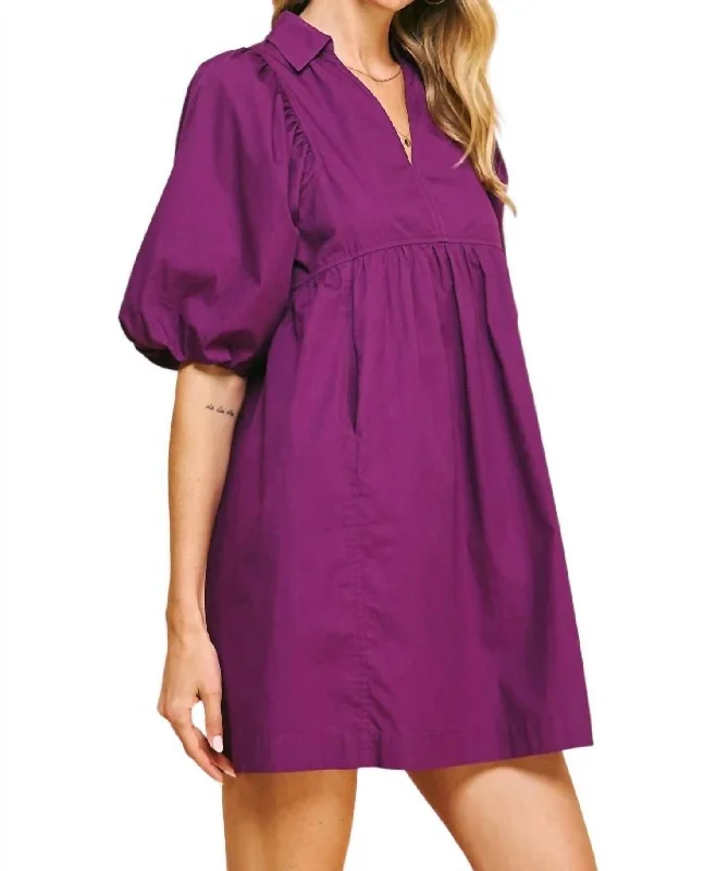 Your Favorite Items on Sale Now!Easy Essential Collared Mini Dress In Eggplant Purple