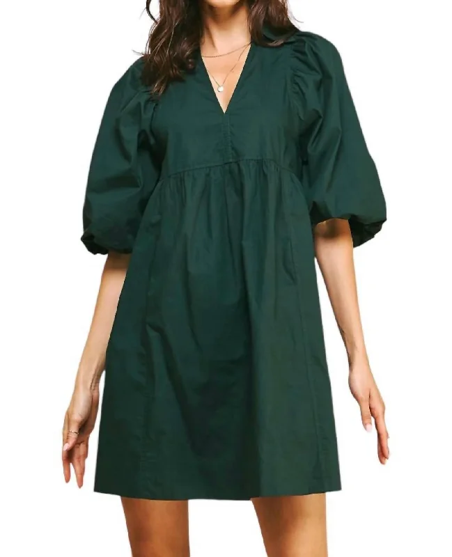 Massive Price Cuts!Easy Essential Collared Mini Dress In Hunter Green