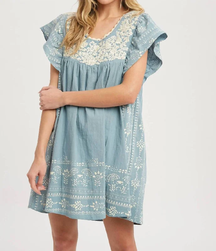 Your Best Deals Are Here!Embroidered Mini Dress In Chambray