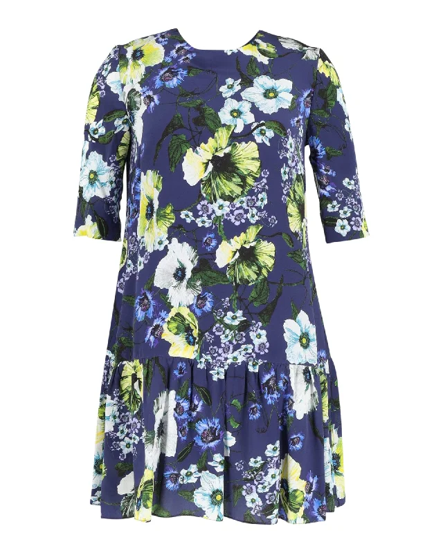 Must-Have Deals Inside!Erdem Floral Print Mini Dress in Blue Silk