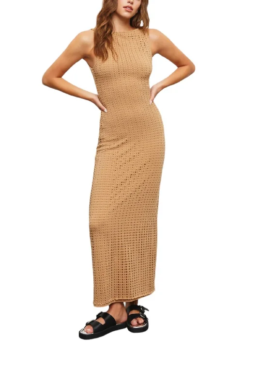 One Day Only – Huge Savings!Fishnet Maxi Dress In Taupe