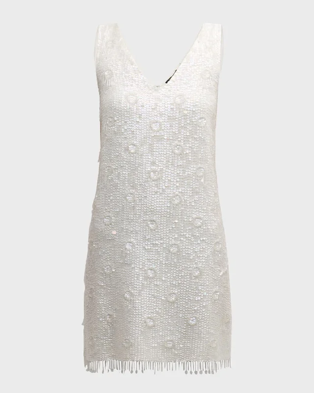 Get Ready to Save!Flo Sleeveless Sequin Bead-Fringe Mini Dress