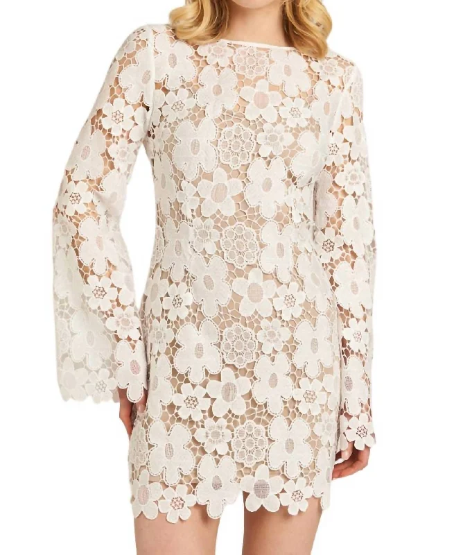 Exclusive Savings This Week!Floral Lace Bell Sleeve Mini Dress In White Nude
