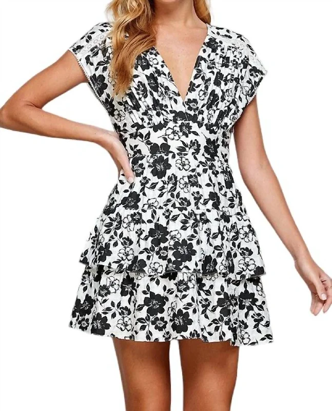 Biggest Sale of the Season!Floral Print Tiered And Layered Mini Dress In Black