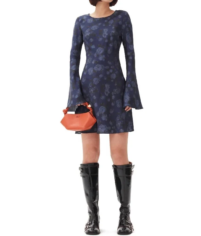 Get More, Spend Less – Shop Now!Floral Printed Mini Dress In Dark Blue