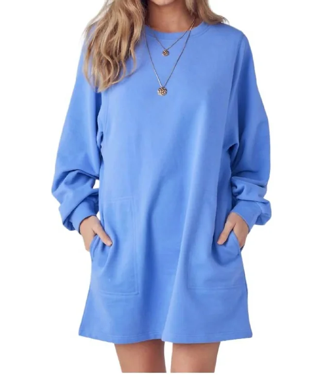 More Discounts, More Joy!French Terry Mini Dress In Peri Blue