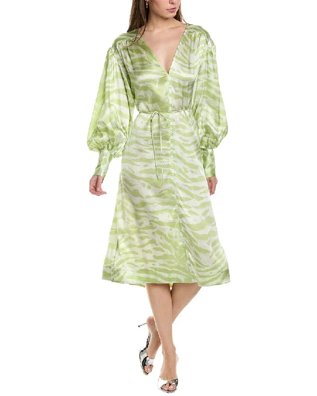Grab Yours Before It’s Too Late!GANNI Drop-Shoulder V-Neck Silk-Blend Maxi Dress