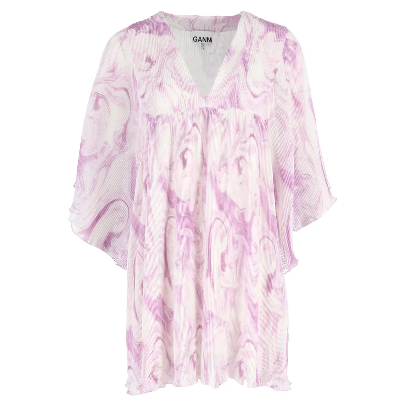 Your Exclusive Offer Awaits!Ganni Georgette Pleated Oversize Mini Dress in Purple Recycled Polyester