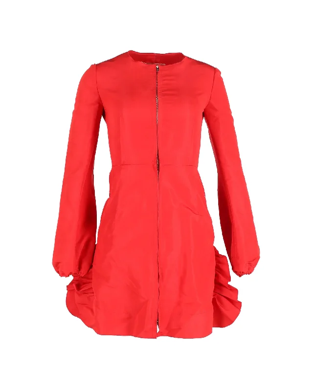 Flash Deals – Act Quickly!Giambattista Valli Zip Front Ruffled Mini Dress in Red Polyester