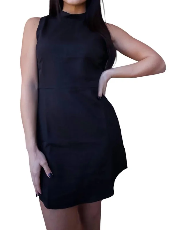 Sale Alert – Get Ready to Shop!Heather Mock Neck Sleeveless Mini Dress In Black