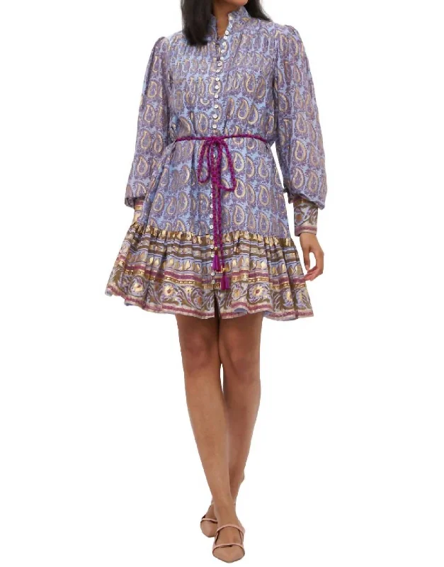 More Discounts, More Joy!High Neck Button Mini Dress In Peri Buta