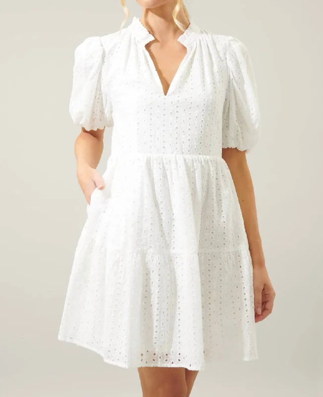 Exclusive Savings This Week!Jacey Babydoll Eyelet Mini Dress In White