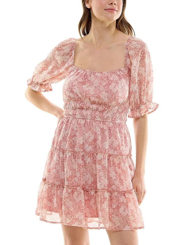 Save Up to 50% Off!Juniors Emma Womens Floral Tiered Mini Dress