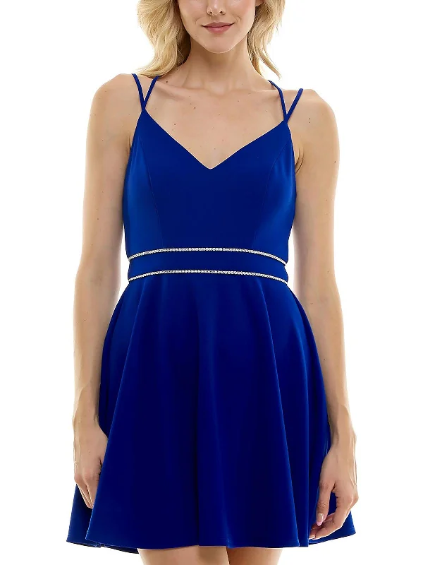 Save More Than Ever!Juniors Womens Embellished V-Neck Mini Dress