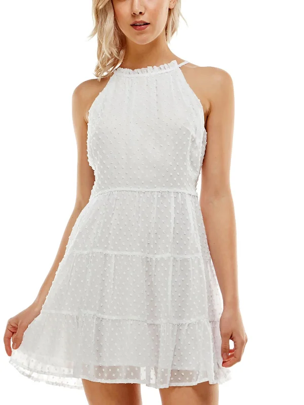 Lowest Prices Guaranteed!Juniors Womens Halter Clip Dot Mini Dress