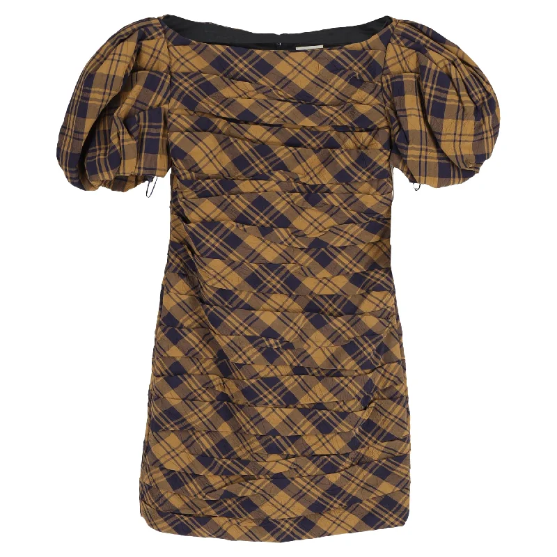 Save Money, Shop Happy!Khaite Shelly Ruched Checked Crinkled-Twill Mini Dress In Brown Viscose