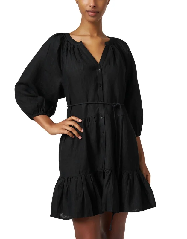 Linen Tiered Dress In Black
