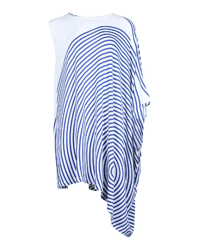 Save More with Every Purchase!Maison Margiela Striped Asymmetric Mini Dress in White and Blue Viscose