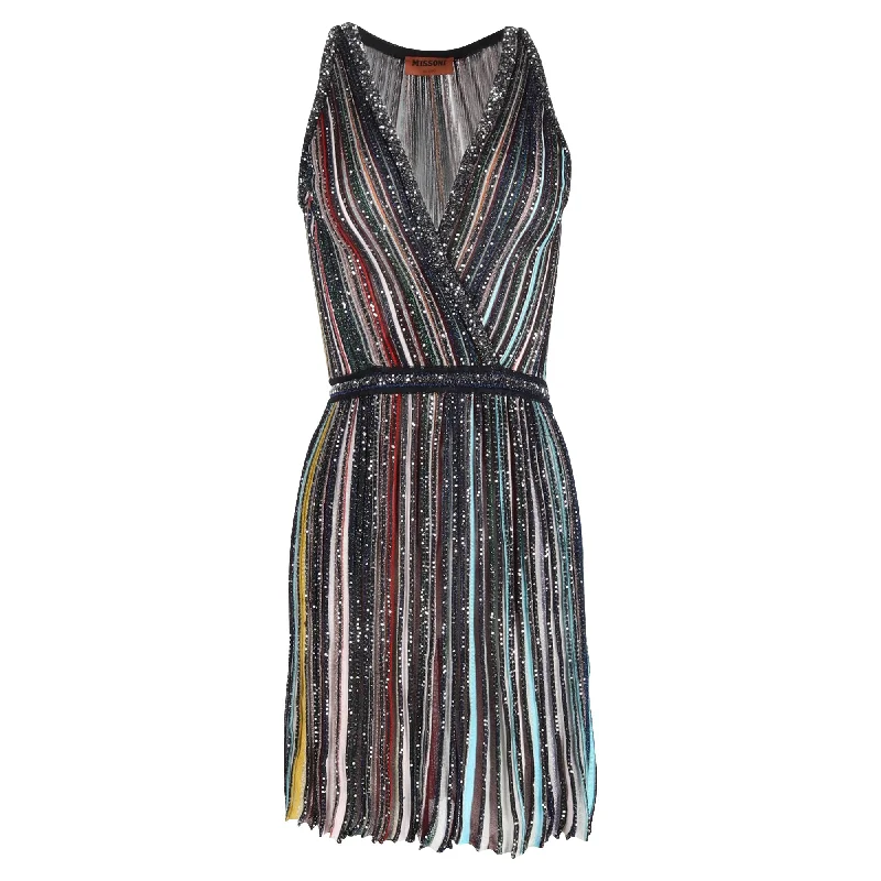 Amazing Prices You Can’t Resist!Missoni Sequins V-neck Pleated Mini Dress in Multicolor Rayon