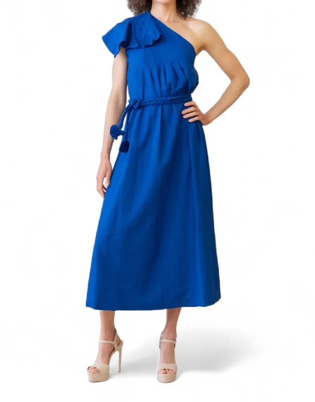 Limited Deals, Unlimited Savings!One Shoulder Leaf Maxi Dress In Navy Blue