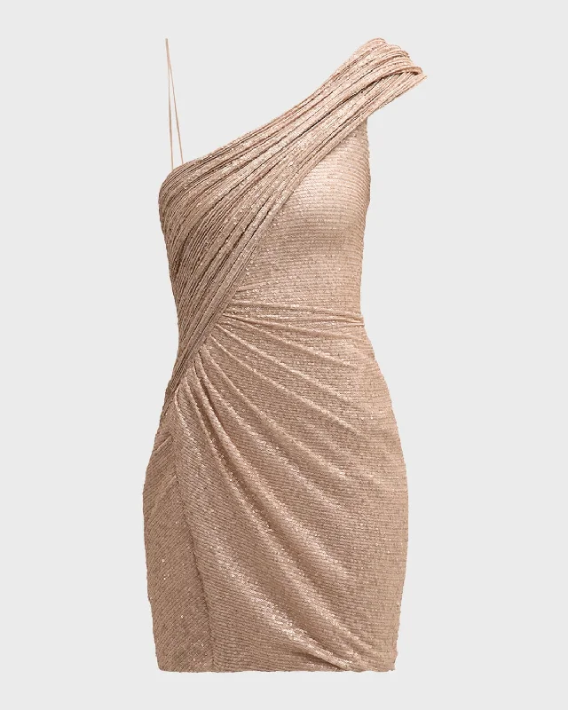 Save Like Never Before!One-Shoulder Shell Sculpted Mini Dress
