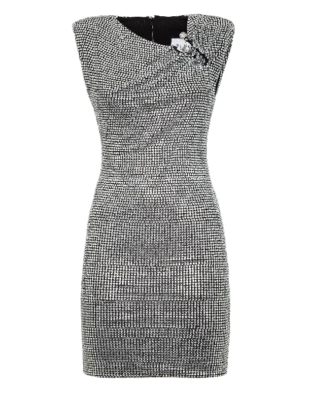 Exclusive Offers You’ll Love!Padded Shoulder Mini Dress Fluo Strass