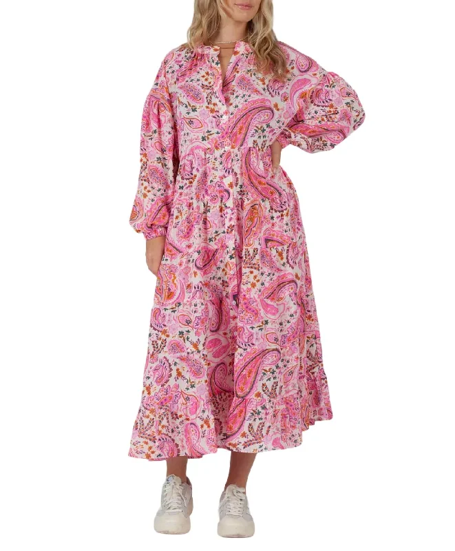 Unlock Huge Savings Now!Paisley Long Sleeve Maxi Dress In Pink
