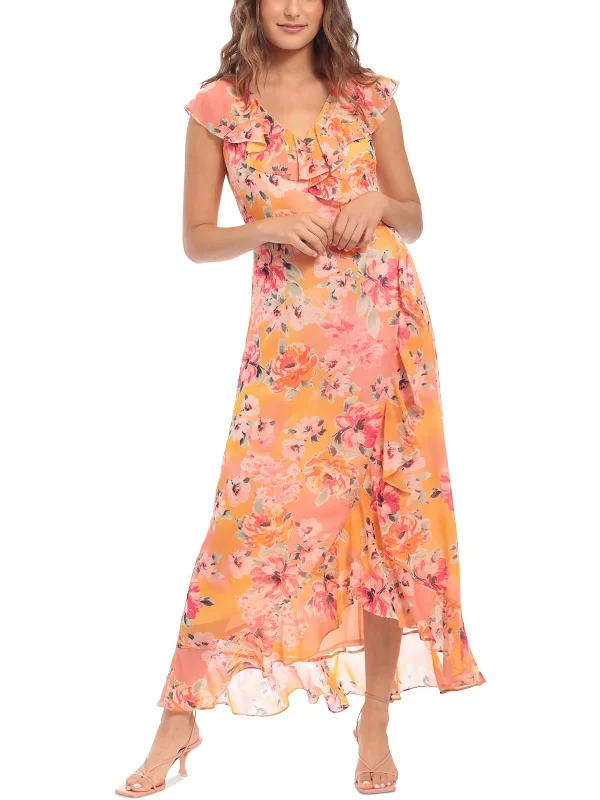 Limited Edition, Limited Price!Petites Womens Chiffon Floral Print Maxi Dress