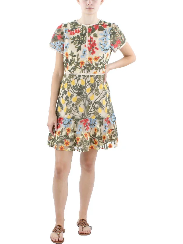 Seasonal Sale – Shop Now!Petites Womens Embroidered Polyester Mini Dress