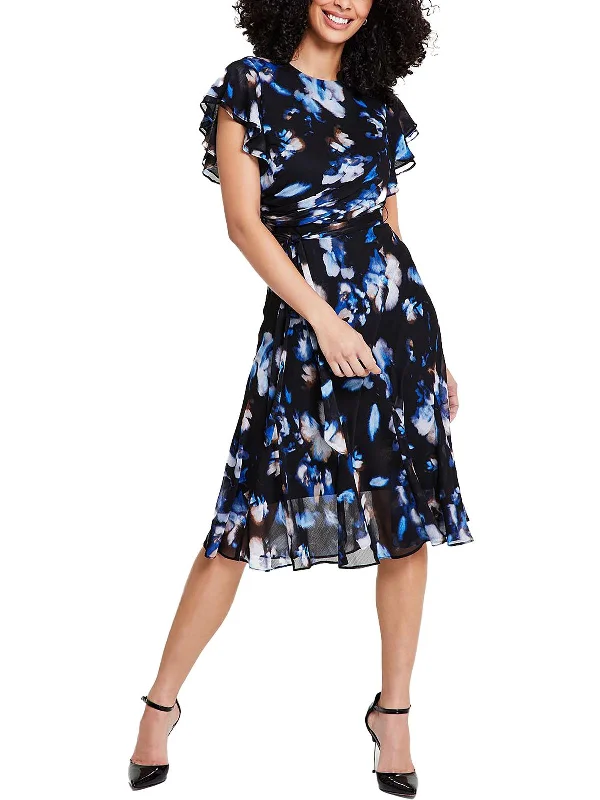The Best Sale of the Year!Petites Womens Floral Print Knee-Length Mini Dress