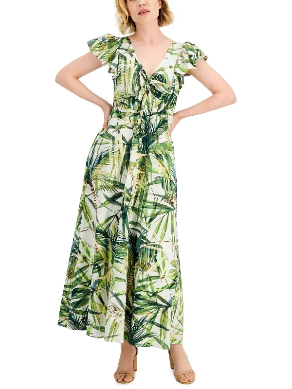 Huge Savings – Act Now!Petites Womens Knot Front Shadow Stripe Maxi Dress