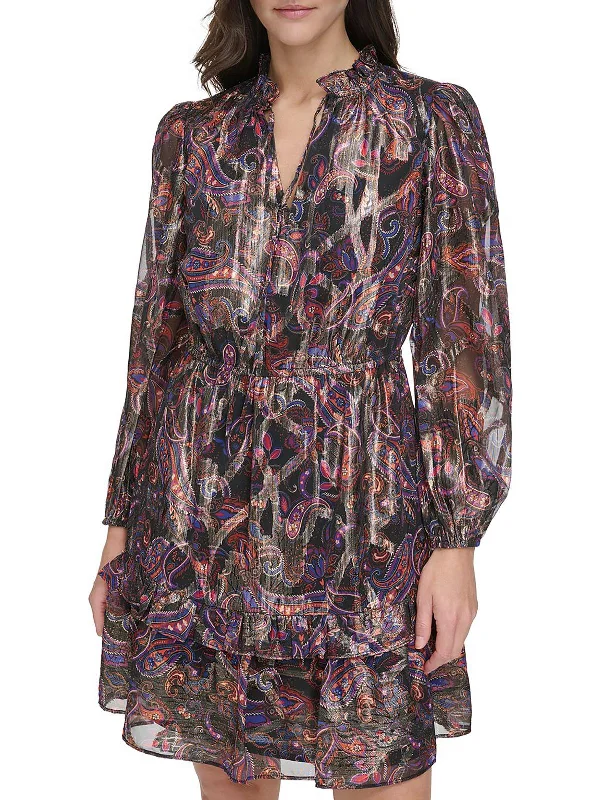 Savings You Can’t Ignore!Petites Womens Metallic Ruffled Mini Dress