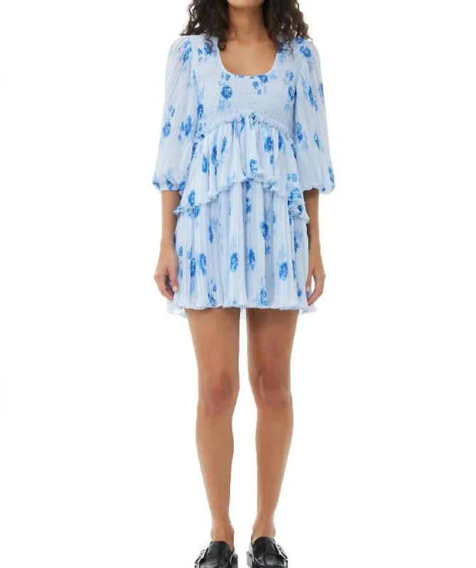Shop Before It’s Gone!Pleated Georgette Flounce Smock Mini Dress In Heather